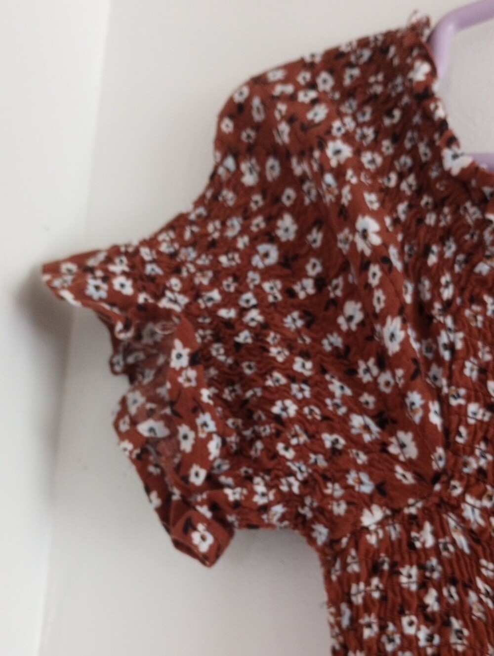 Miami Brown Boho Ditsy Floral Smocked Ruffles Wide-Leg Jumpsuit Size Large - Picture 3 of 10